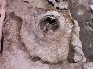 The remains of a tri-lobed Kura-Araxes hearth from Gegharot Operation T31.